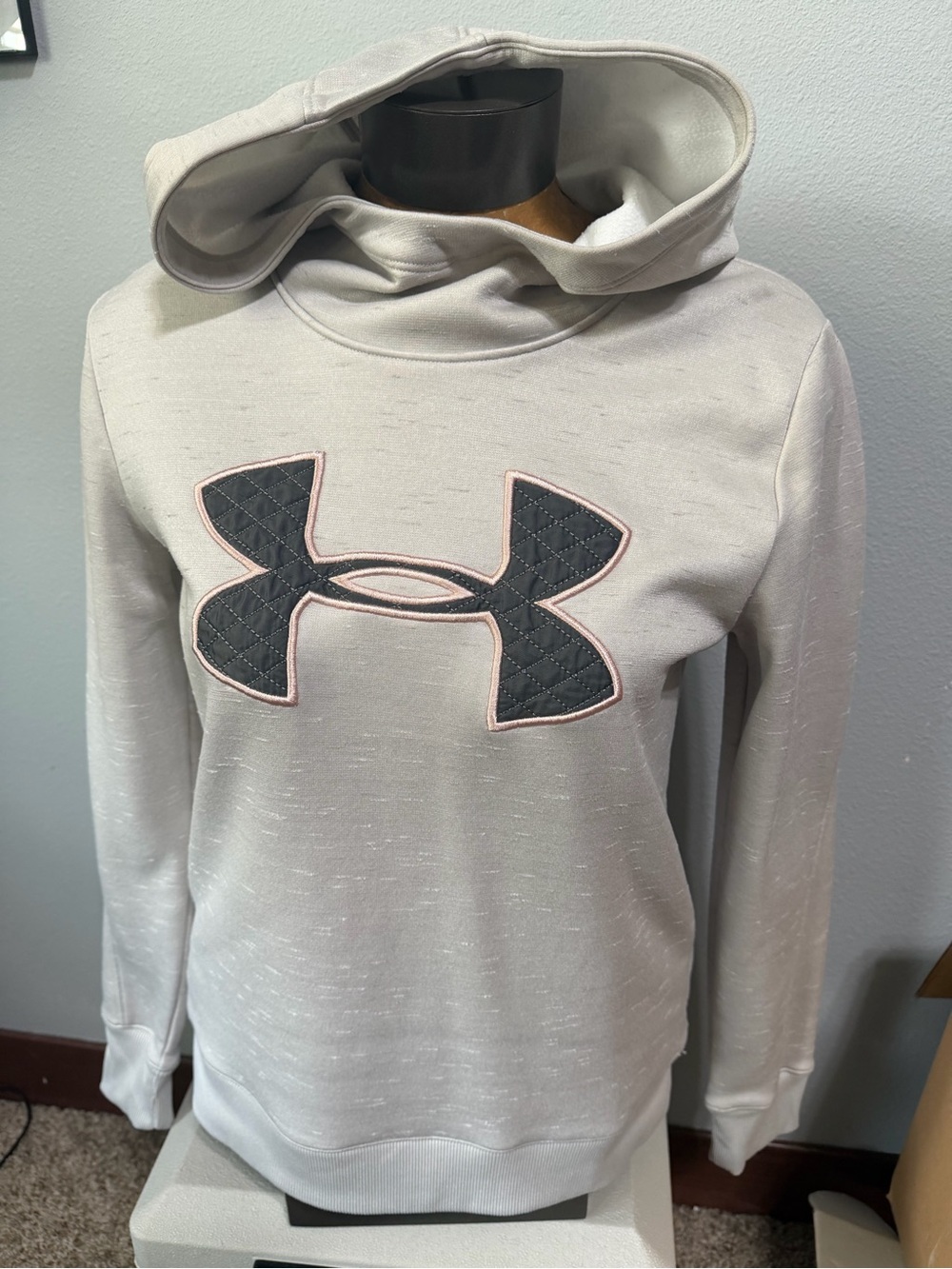 Under Armour ColdGear Women’s Hoodie with Quilted Dark Gray Logo and Pink Trim